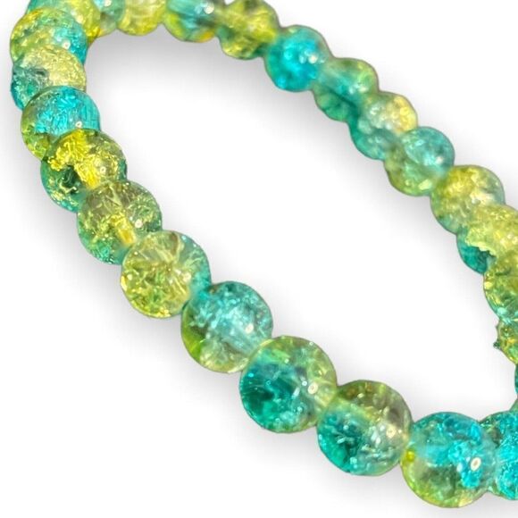 Handmade Unisex Blue Green Round Beads Stretch Bracelet One Size Chakra Reiki - Picture 2 of 7